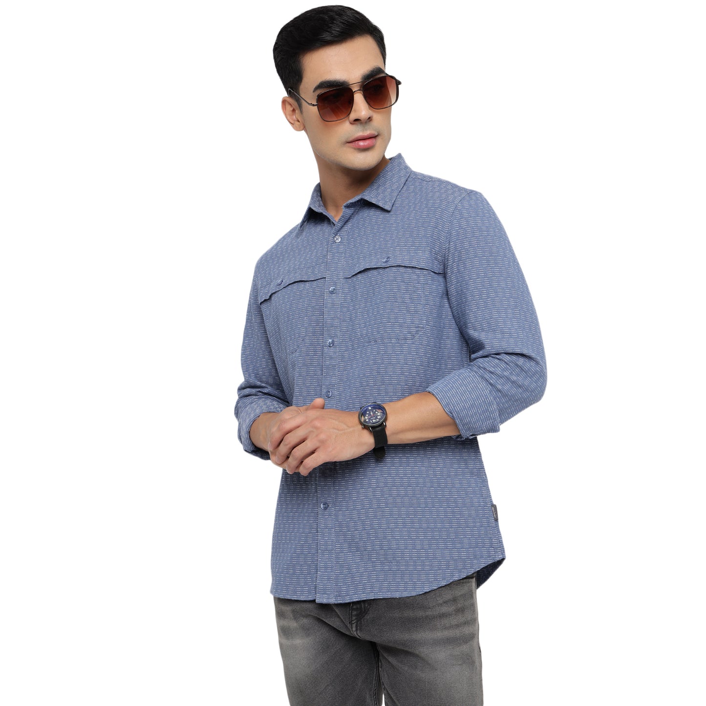 AMF CLOTHING ARTICLE #2307 Cotton Regular fit Blue Solid Casual Full Shirt for Men