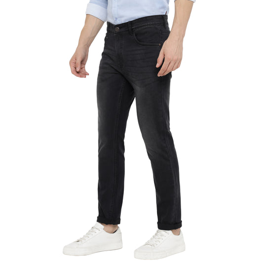 AMF CLOTHING ARTICLE #2310 Black Casual Slm-Fit Solid Jeans For Men