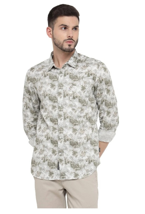 AMF CLOTHING ARTICLE #2327 White with Green Abstract Casual Shirt for Men