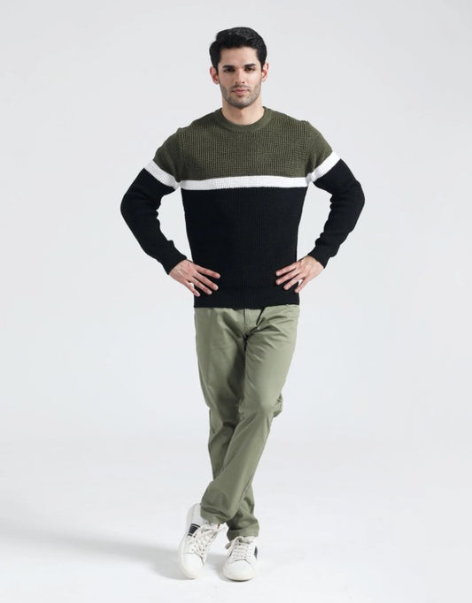 AMF CLOTHING ARTICLE #2409 Green Men Crew Neck Sweater