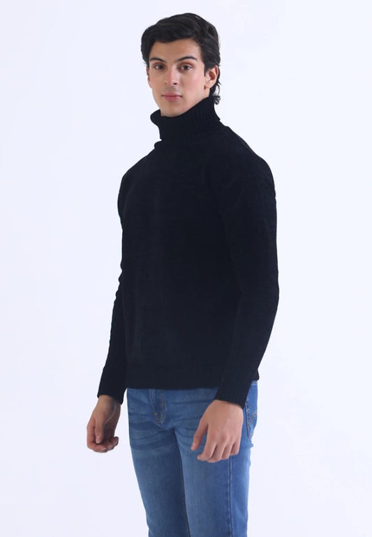 AMF CLOTHING ARTICLE #2412 Black Men Mock Neck Sweater
